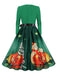 Robe trapèze patchwork col en V des années 1950 avec ruban