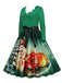 Robe trapèze patchwork col en V des années 1950 avec ruban