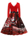 Robe trapèze patchwork col en V des années 1950 avec ruban