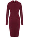Robe à revers à manches longues unie rouge violacé des années 1940