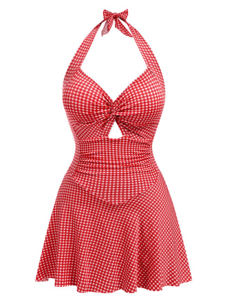 Maillot de bain une pièce rouge à carreaux des années 1930