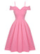 Robe rose à bretelles froides solides des années 1950