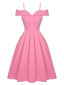 Robe rose à bretelles froides solides des années 1950