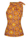Haut sans manches à col noué et motif floral vert des années 1960