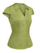 Chemise verte en satin à col en V et boutons des années 1940