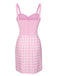 Robe rose à carreaux patchwork latéraux fendus des années 1960