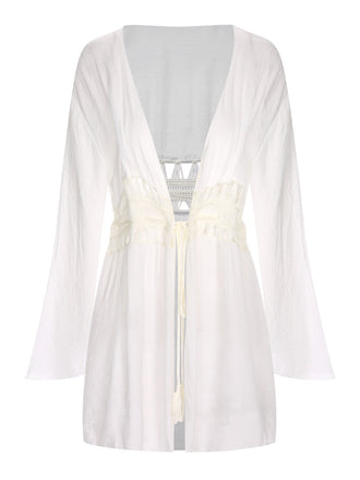 Cache-maillot blanc uni à taille creuse des années 1960