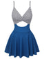 Maillot de bain une pièce bleu à jupe rayée des années 1930