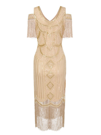 Robe Gastby à pompons perlés et à paillettes des années 1920