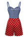 Combishort à bretelles spaghetti à pois bleus des années 1960