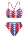 Ensemble de bikini avec sangle de spaghetti à rayures étoiles des années 1960