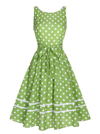 Robe à pois en dentelle verte des années 1950
