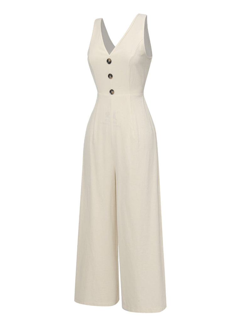 Combinaison boutonnée unie avec nœud beige années 1930