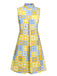Robe à col montant fleurie orange et bleue des années 1960