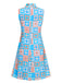 Robe à col montant fleurie orange et bleue des années 1960