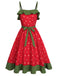 Robe rouge à volants et ceinture à fraises des années 1950