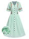 Robe fleurie brodée en coton noire à col en V des années 40