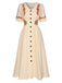 Robe fleurie brodée en coton noire à col en V des années 40