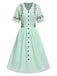 Robe fleurie brodée en coton noire à col en V des années 40
