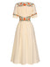 Robe fleurie brodée vert menthe à col en V en pur coton des années 40