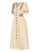 Robe fleurie brodée en coton noire à col en V des années 40