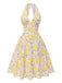 Robe rose à col en V et motif fleurs des années 1950