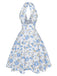 Robe rose à col en V et motif fleurs des années 1950