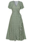 Robe verte à manches volantées et à petits motifs floraux des années 1940