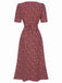Robe à fleurs en V rouge vin des années 40 Vintage