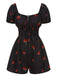 Combishort noire à manches bouffantes framboise des années 1950