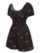 Combishort noire à manches bouffantes framboise des années 1950