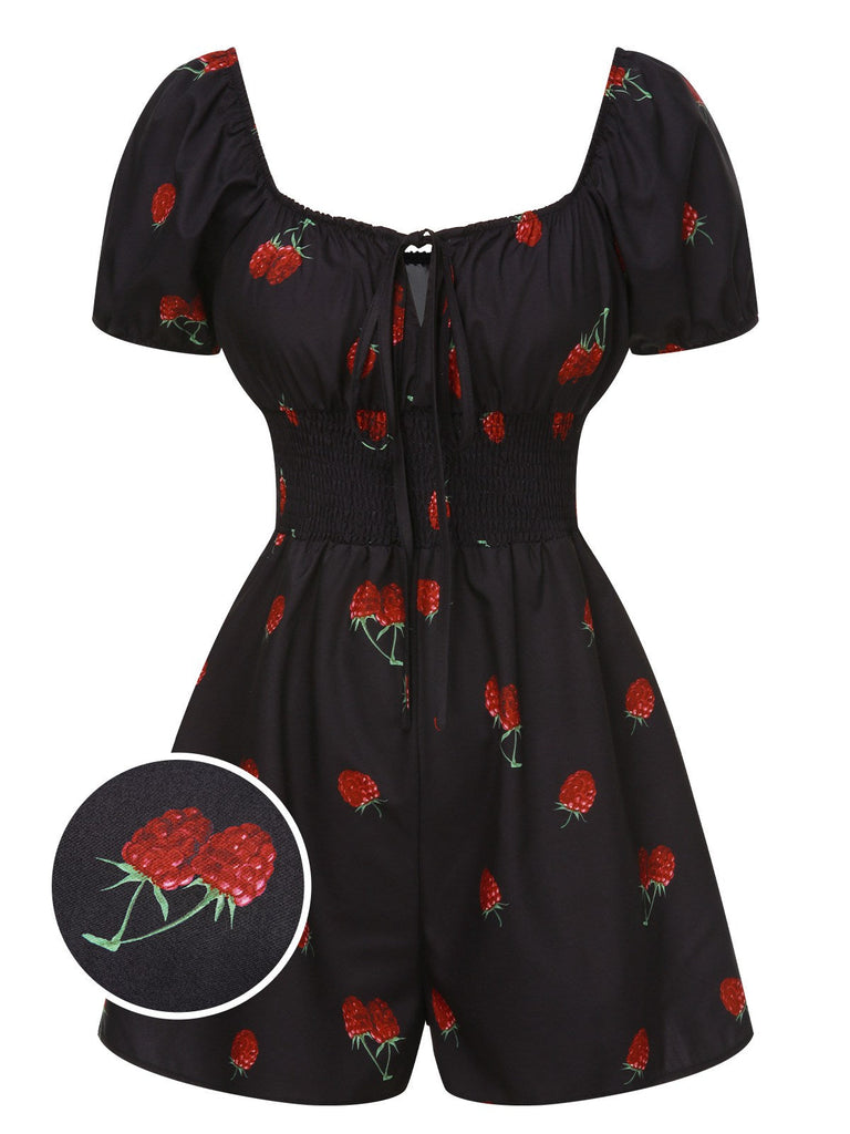 Combishort noire à manches bouffantes framboise des années 1950