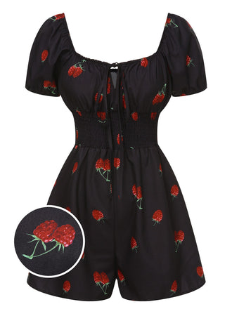 Combishort noire à manches bouffantes framboise des années 1950