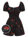 Combishort noire à manches bouffantes framboise des années 1950