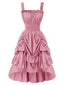 Robe superposée à cordon de serrage et col carré uni des années 1930