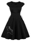 Robe noire à lacets pour Halloween avec motif chauve-souris des années 1950