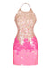 Robe rose à paillettes et dos nu des années 1970