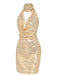 Robe beige à paillettes et col en V profond des années 1970