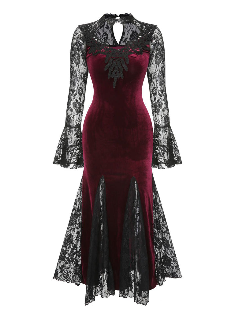 Robe sirène manches longues en dentelle des années 1930