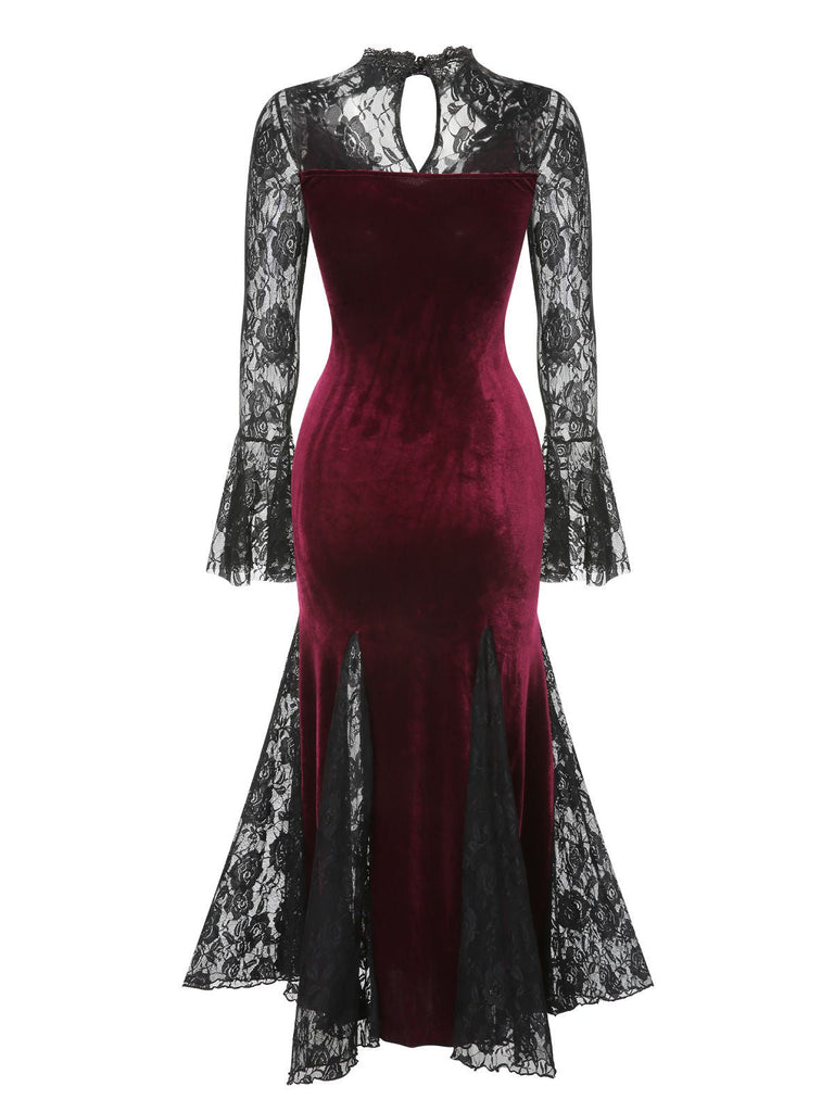 Robe sirène manches longues en dentelle des années 1930