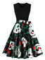 Robe trapèze à ceinture patchwork Halloween des années 1950