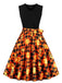 Robe trapèze à ceinture patchwork Halloween des années 1950
