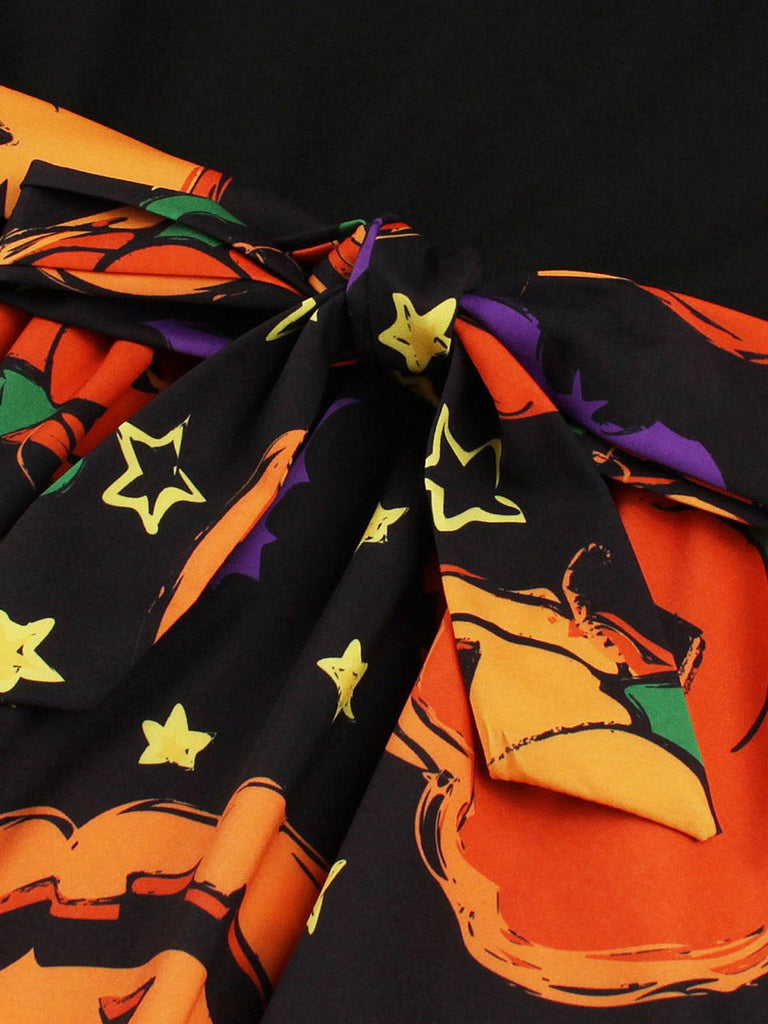 Robe trapèze à ceinture patchwork Halloween des années 1950