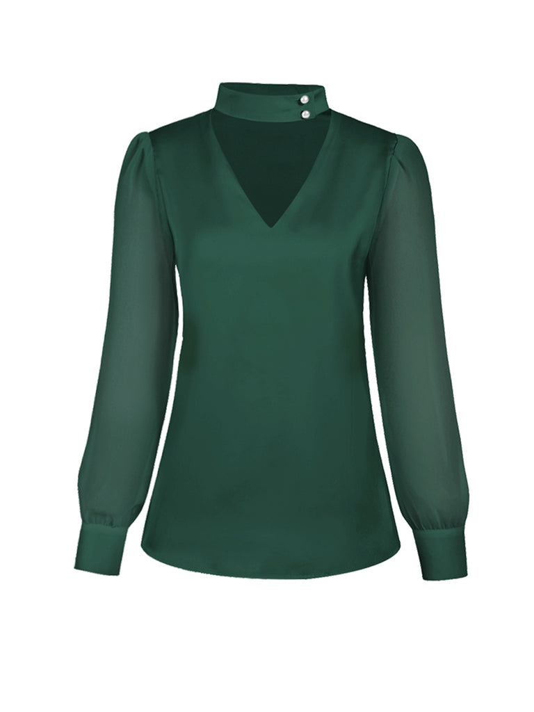 Chemisier blanc manches bouffantes col rond en satin années 40
