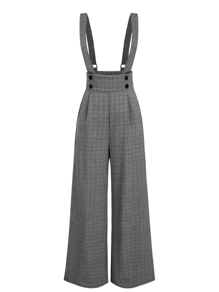 Chemisier satin et pantalon bretelles à carreaux années 1940