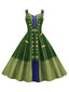 Robe patchwork à doubles bretelles Sanderson Sisters verte des années 1950