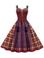 Robe à doubles bretelles à carreaux marron Sanderson Sisters des années 1950