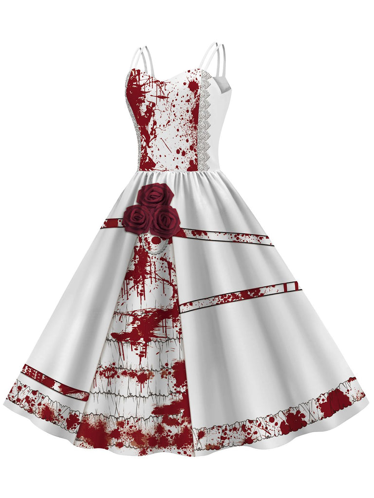 Robe d'Halloween doubles bretelles et roses sanglantes des années 1950