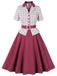 Robe ceinturée à carreaux Glen rose foncé des années 1950