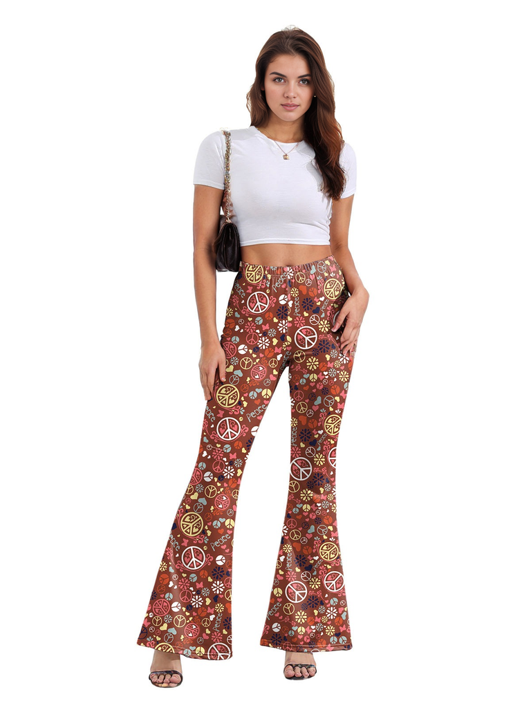 Pantalon évasé à fleurs taille haute années 1960